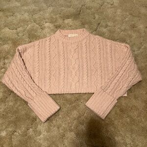 Elegant Pink Cable Knit Turtleneck Sweater
